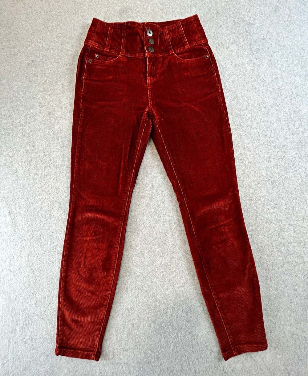 No Boundaries Girls Brown Corduroy High Rise Skinny Pants Pockets Size 5